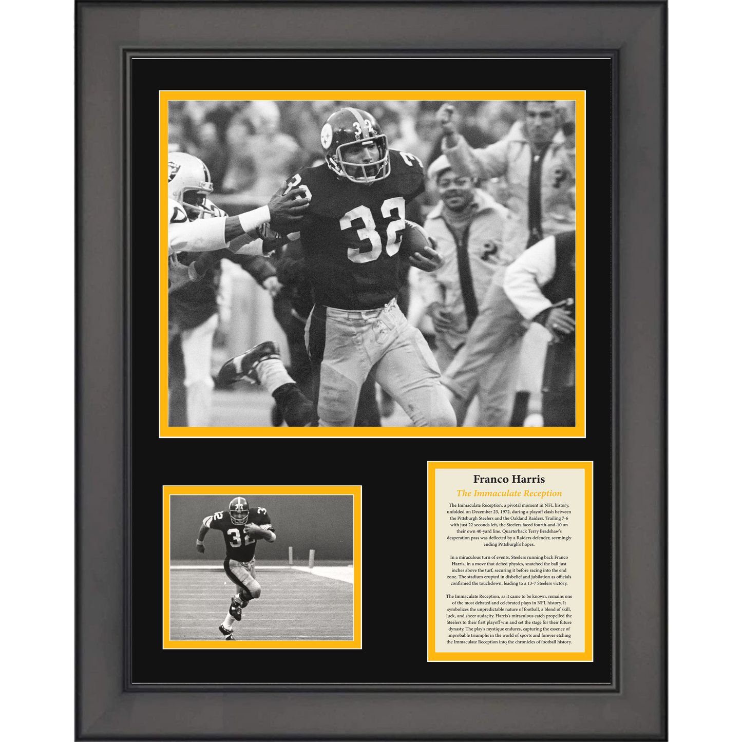 Framed The Immaculate Reception Franco Harris Pittsburgh Steelers 11"x14" Football Three Photo Collage