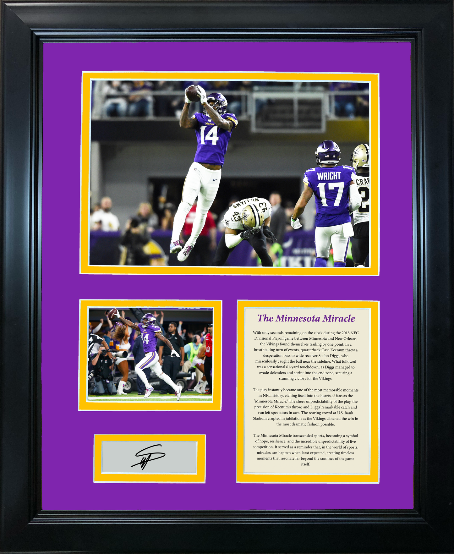 Framed The Minnesota Miracle Stefon Diggs Facsimile Laser Engraved Signature Auto Minnesota Vikings Football 11"x14" Photo Sig Collage