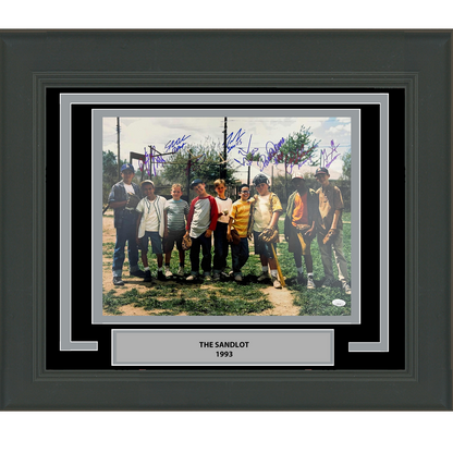 Framed Autographed/Signed The Sandlot Movie 8x Inscribed Cast Member Sigs 16x20 Baseball Photo JSA COA