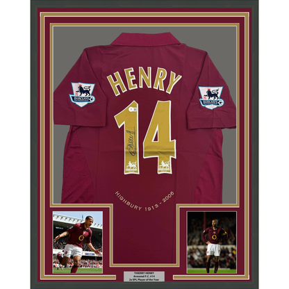 Framed Autographed/Signed Thierry Henry 35x39 Arsenal Red Soccer Jersey Beckett BAS COA