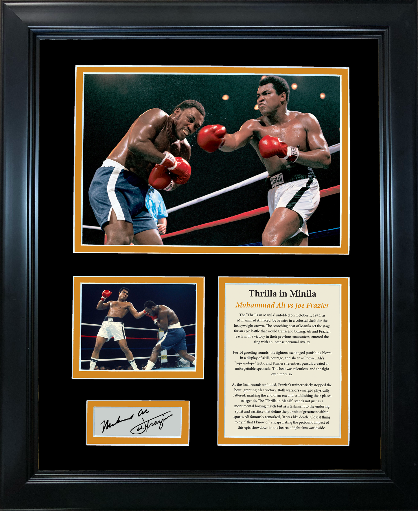 Framed Thrilla In Minila Muhammad Ali vs Joe Frazier Dual Facsimile Laser Engraved Signature Auto Boxing 11"x14" Photo Sig Collage