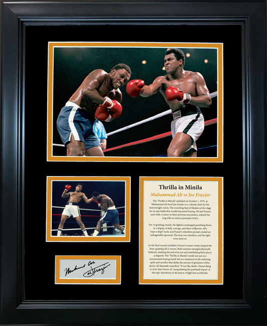 Framed Thrilla In Minila Muhammad Ali vs Joe Frazier Dual Facsimile Laser Engraved Signature Auto Boxing 11"x14" Photo Sig Collage