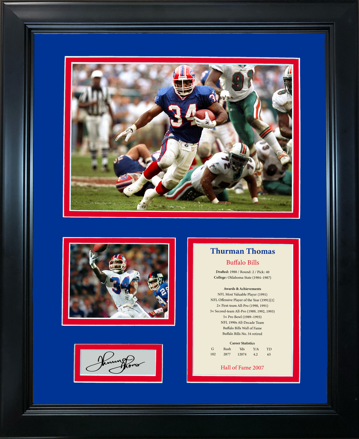 Framed Thurman Thomas Hall of Fame Facsimile Laser Engraved Signature Auto Buffalo Bills 11"x14" Football Photo Sig Collage