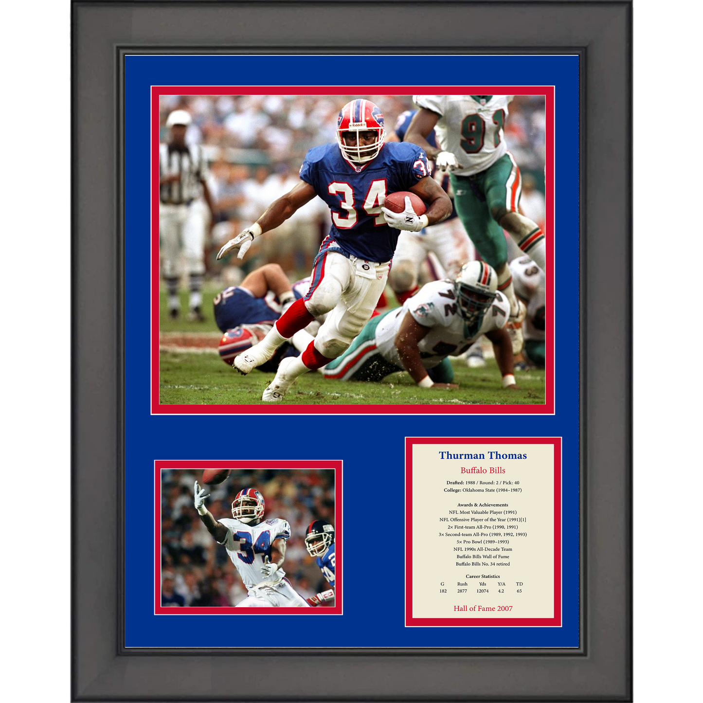 Framed Thurman Thomas Hall of Fame Buffalo Bills 11"x14" Football Three Photo Collage