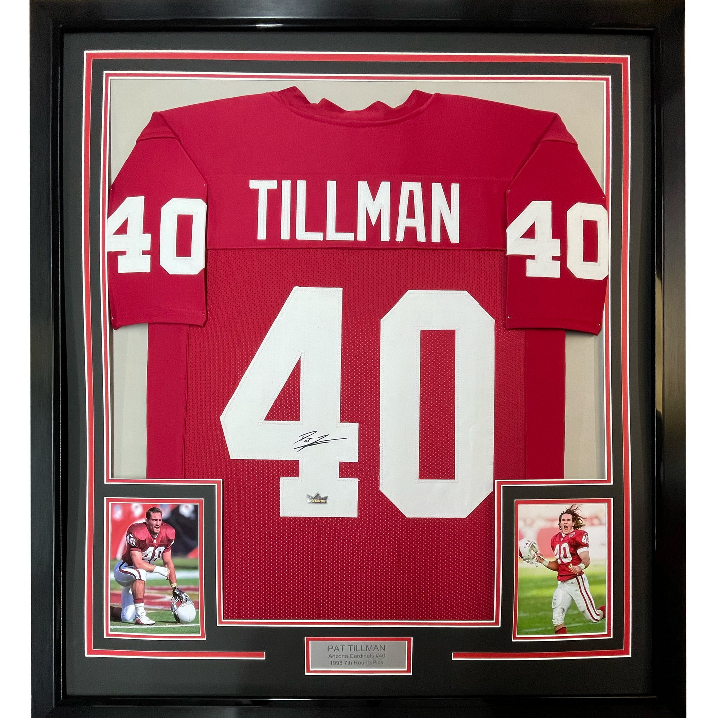 Framed Facsimile Autographed Pat Tillman 35x39 Arizona Red Reprint Laser Auto Football Jersey