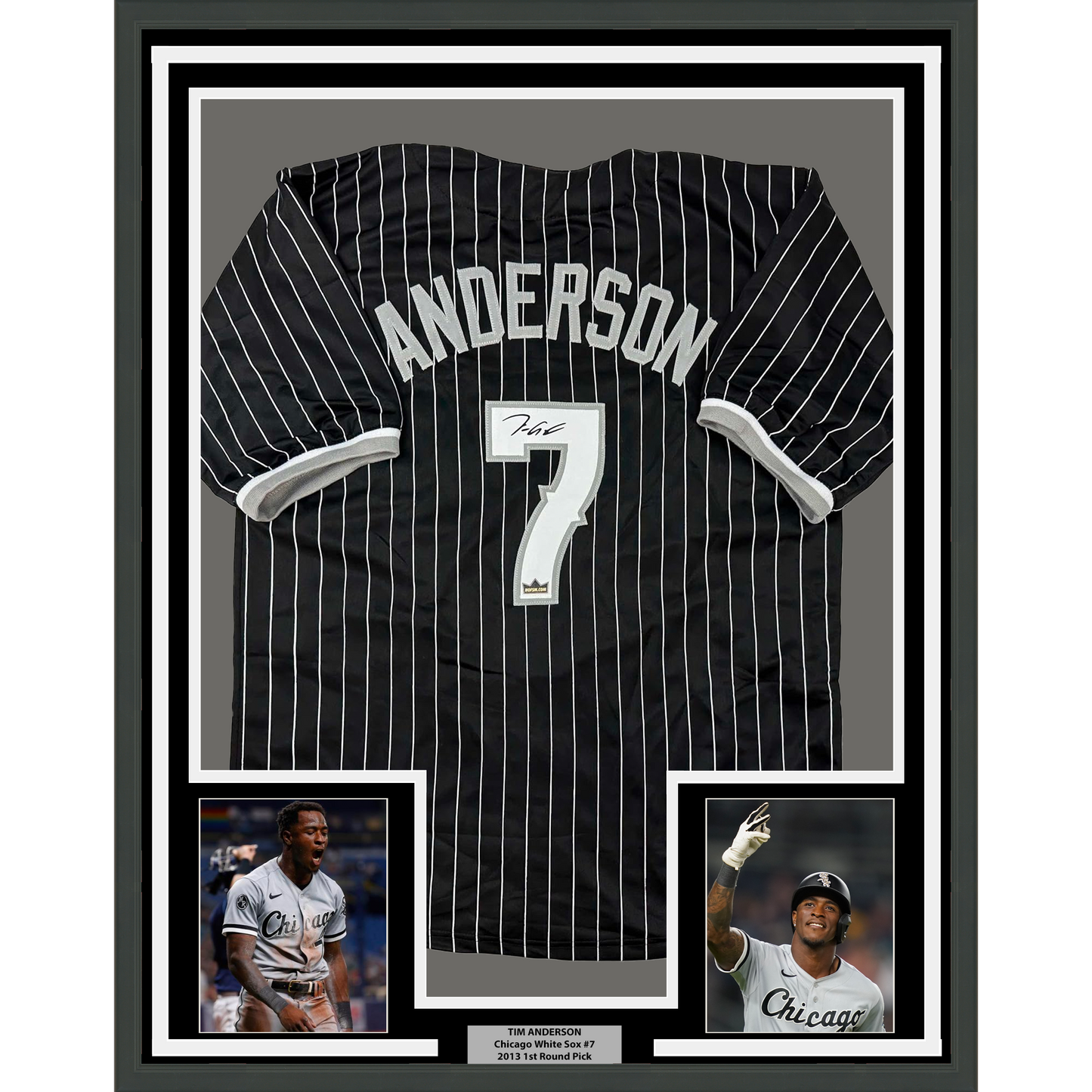 Framed Facsimile Autographed Tim Anderson 35x39 Chicago Black Pinstripe City Connect Reprint Laser Auto Baseball Jersey