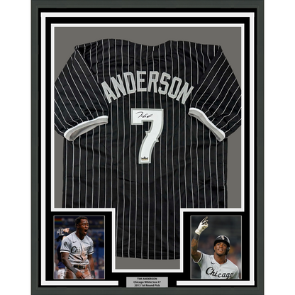 Framed Facsimile Autographed Tim Anderson 35x39 Chicago Black Pinstripe City Connect Reprint Laser Auto Baseball Jersey
