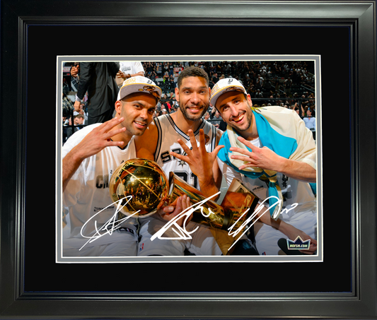 Framed Tim Duncan, Tony Parker & Manu Ginobili Facsimile Laser Engraved Signature Auto San Antonio Spurs Big 3 11"x14" Basketball Photo HOFSM Holo