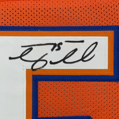 Framed Autographed/Signed Tim Tebow 35x39 Florida Orange College Football Jersey Beckett BAS COA