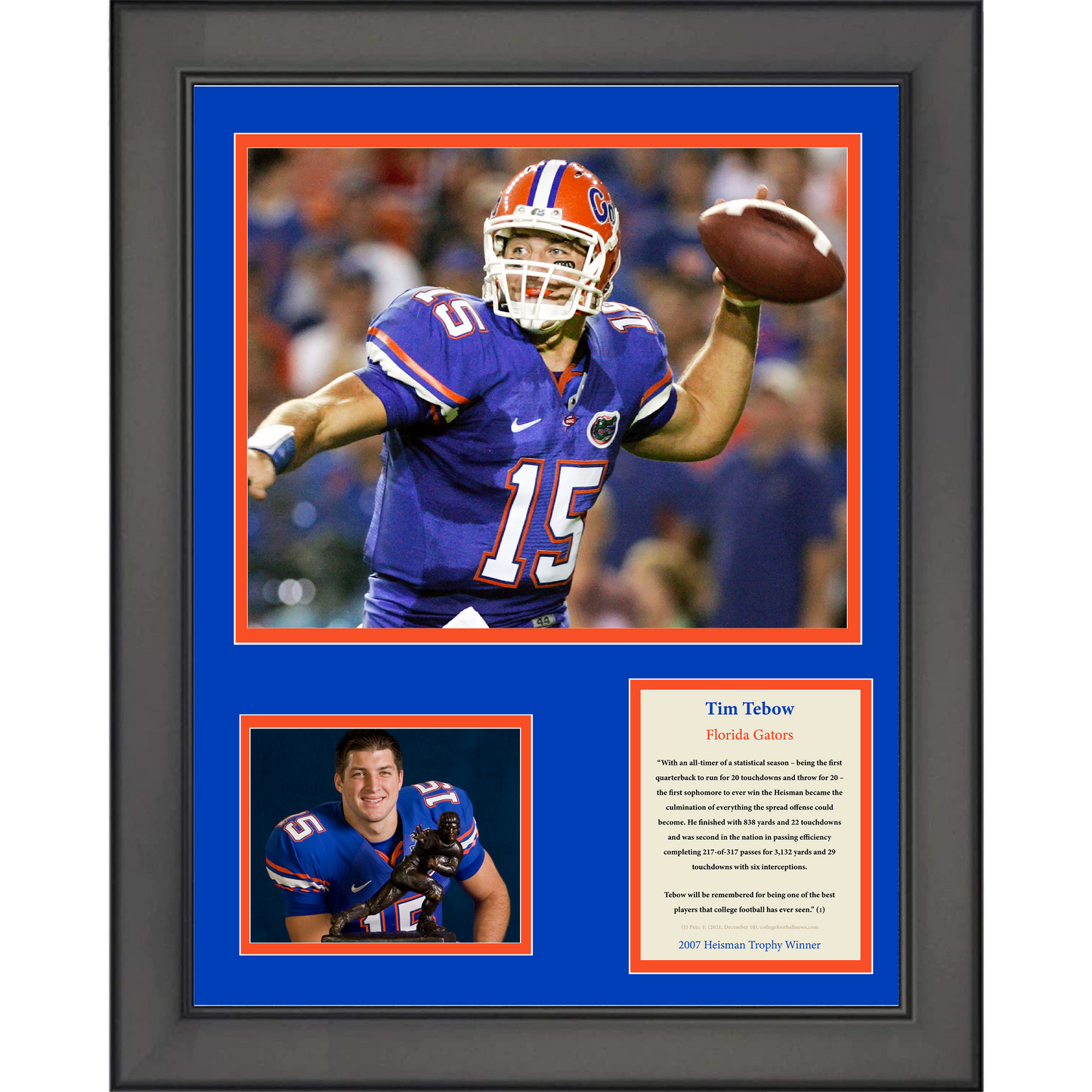 Framed Tim Tebow Heisman Trophy Winner Florida Gators 11"x14" College Football Three Photo Collage