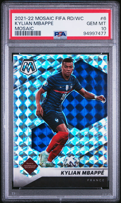 Graded 2021 Panini Mosaic FIFA Road to World Cup Kylian Mbappe #6 Mosaic Soccer Card PSA 10 Gem Mint