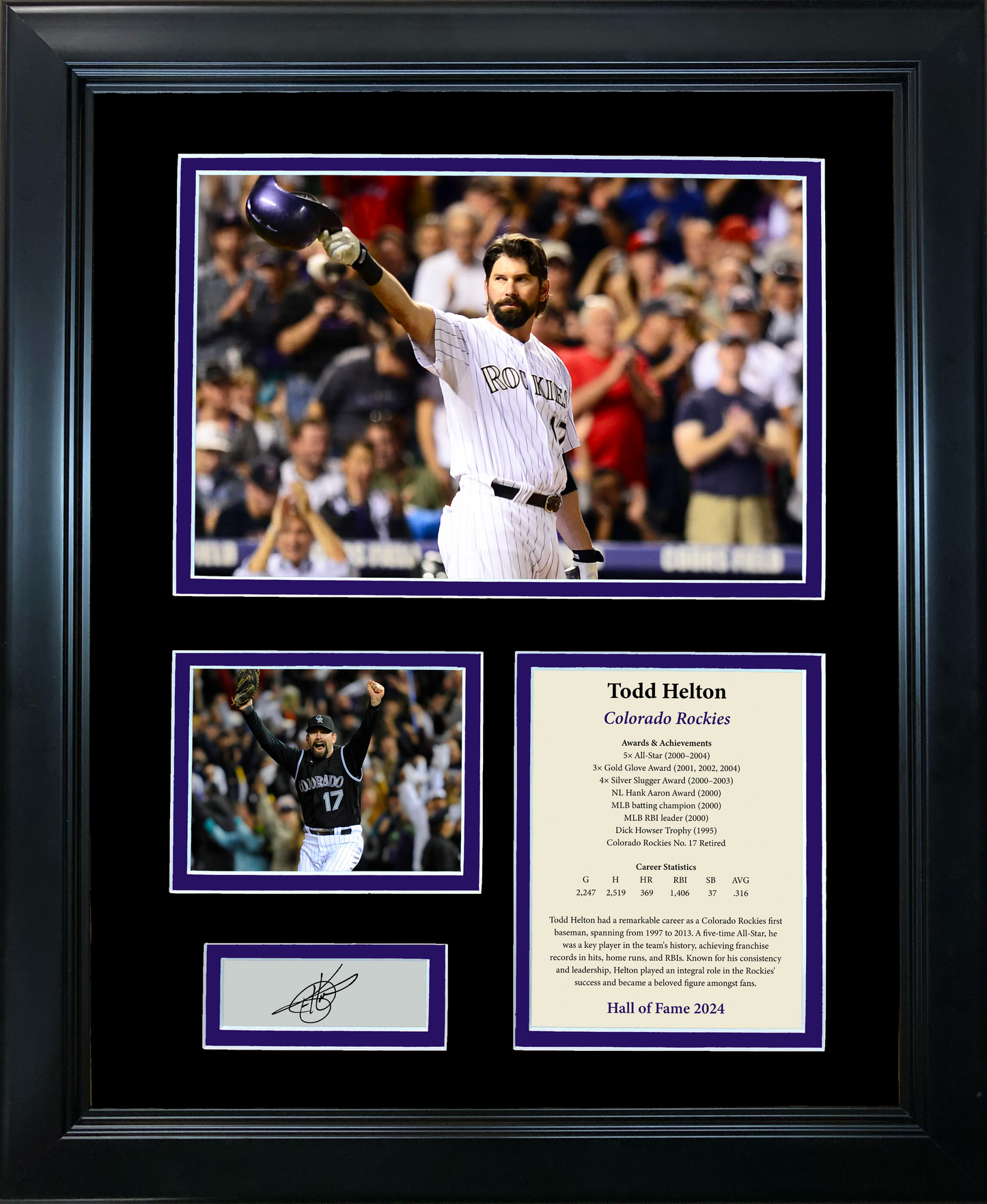 Framed Todd Helton Hall of Fame Facsimile Laser Engraved Signature Auto Baseball 11"x14" Photo Sig Collage