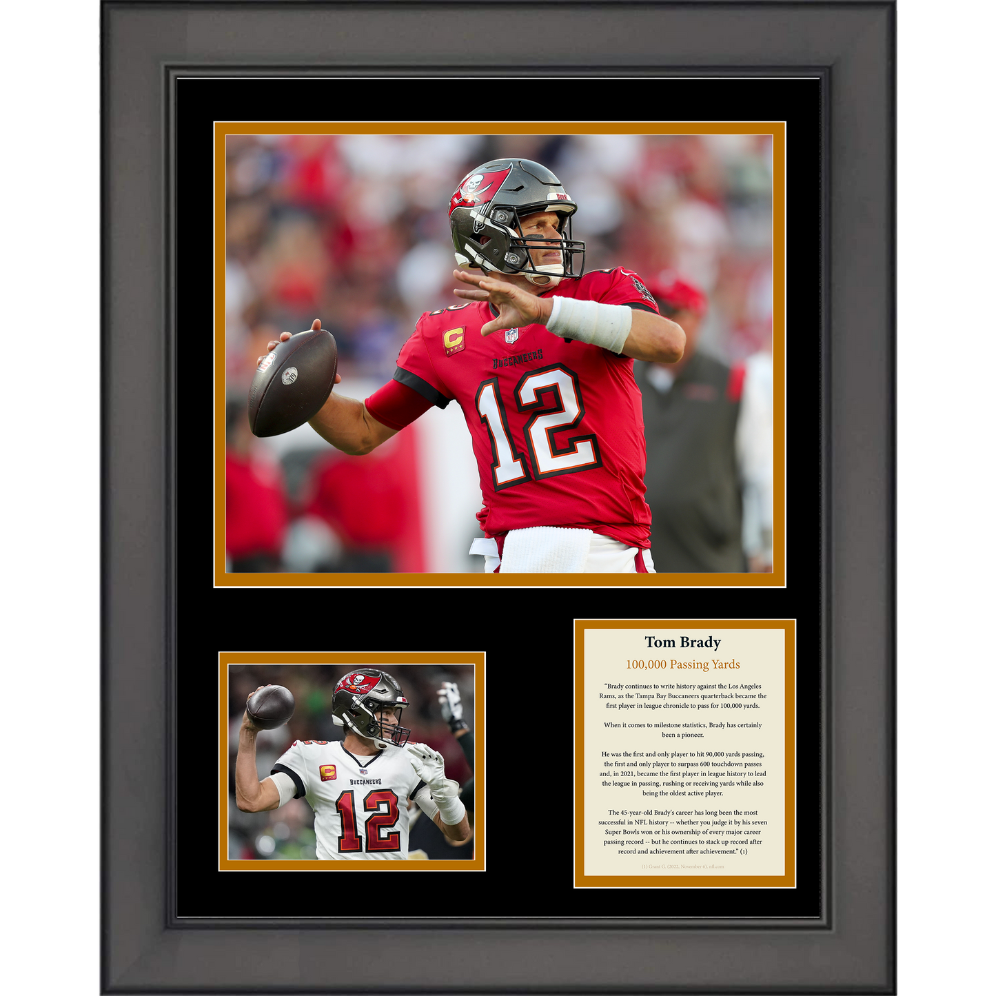 Framed Tom Brady 100K Passing Yards Record Tampa Bay Buccaneers Football 11"x14" Three Photo Collage