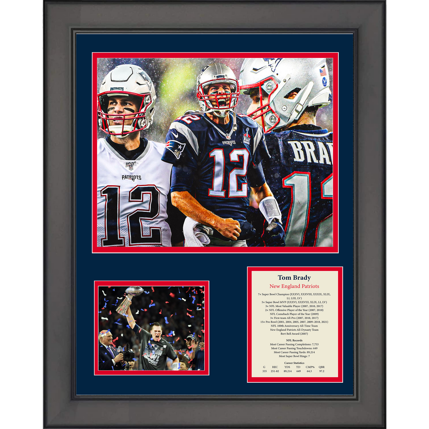 Framed Tom Brady New England Patriots Football 11"x14" Three Photo Collage