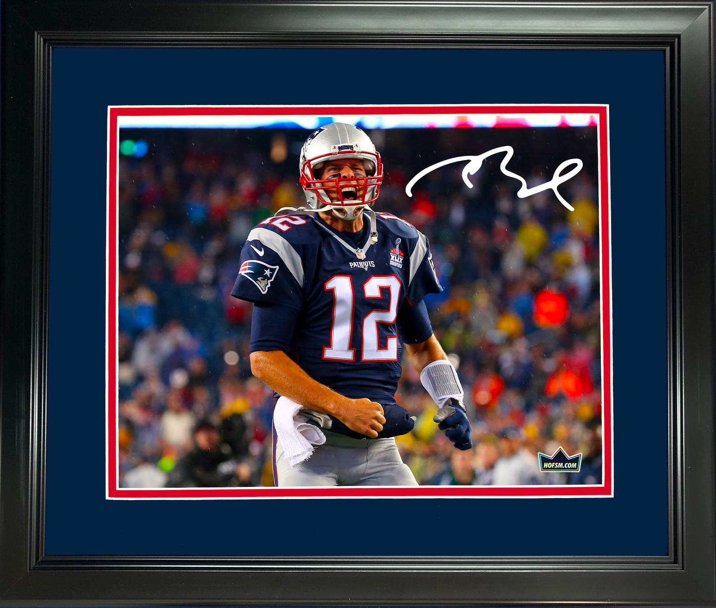 Framed Tom Brady Facsimile Laser Engraved Signature Auto New England Patriots 11"x14" Football Photo HOFSM Holo