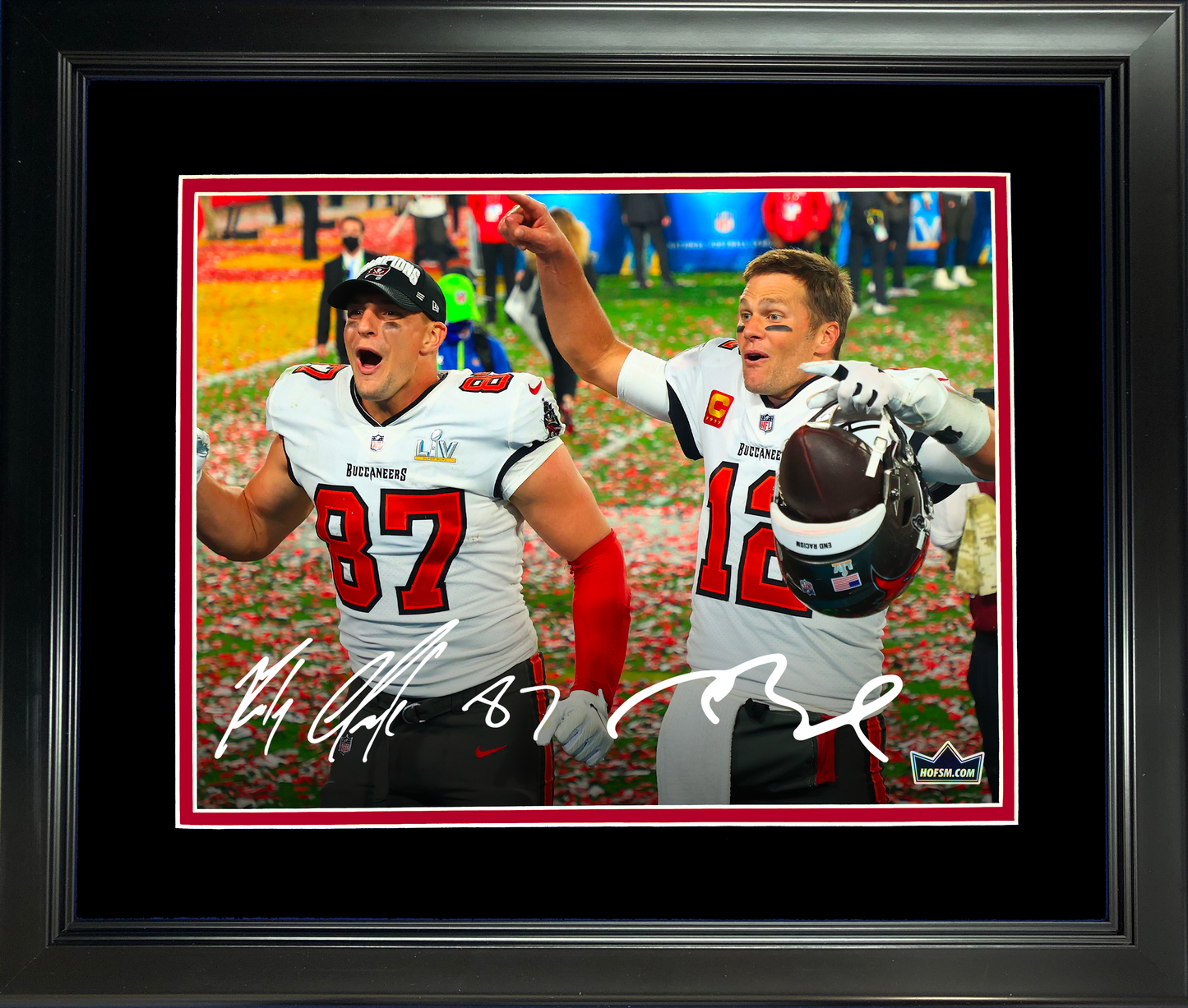 Framed Tom Brady & Rob Gronkowski Dual Facsimile Laser Engraved Signature Auto Tampa Bay Buccanerrs 11"x14" Football Photo HOFSM Holo