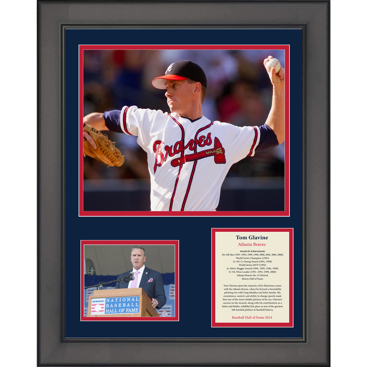Framed Tom Glavine Hall of Fame Atlanta Braves 11"x14" Baseball Three Photo Collage