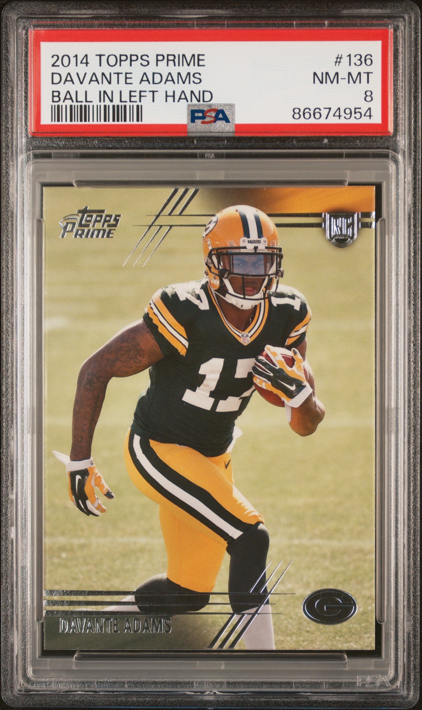 Graded 2014 Topps Prime Davante Adams #136 Ball In Left Hand Rookie RC Football Card PSA 8 Near Mint