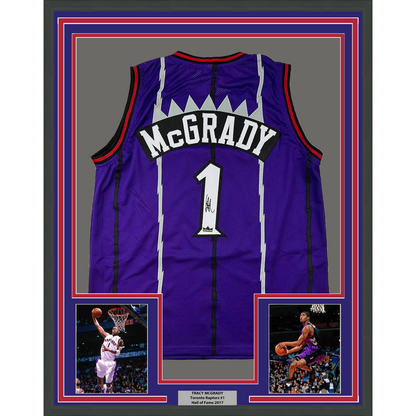 Framed Facsimile Autographed Tracy McGrady 35x39 Toronto Purple Reprint Laser Auto Basketball Jersey