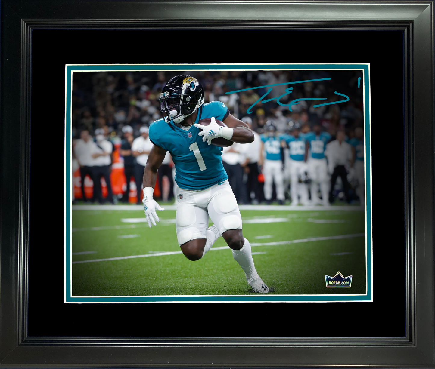 Framed Travis Etienne Facsimile Laser Engraved Signature Auto Jacksonville Jaguars 11"x14" Football Photo HOFSM Holo
