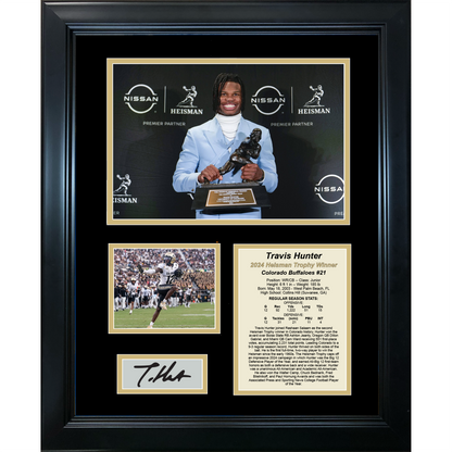 Framed Travis Hunter Colorado Buffaloes 2024 Heisman Trophy Winner Facsimile Laser Engraved Signature Auto 11"x14" College Football Photo Sig Collage