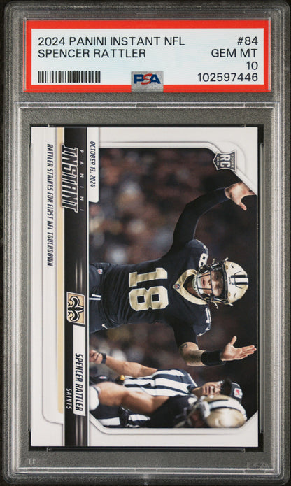 Graded 2024 Panini Instant NFL Spencer Rattler #84 Rookie RC Football Card PSA 10 Gem Mint