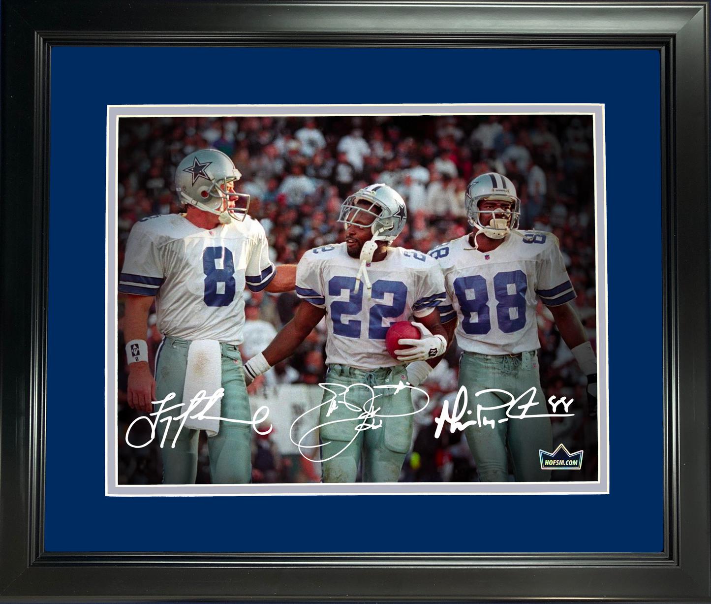 Framed Troy Aikman, Emmitt Smith & Michael Irvin Dallas Cowboys Facsimile Laser Engraved Signature Auto 11"x14" Football Photo HOFSM Holo