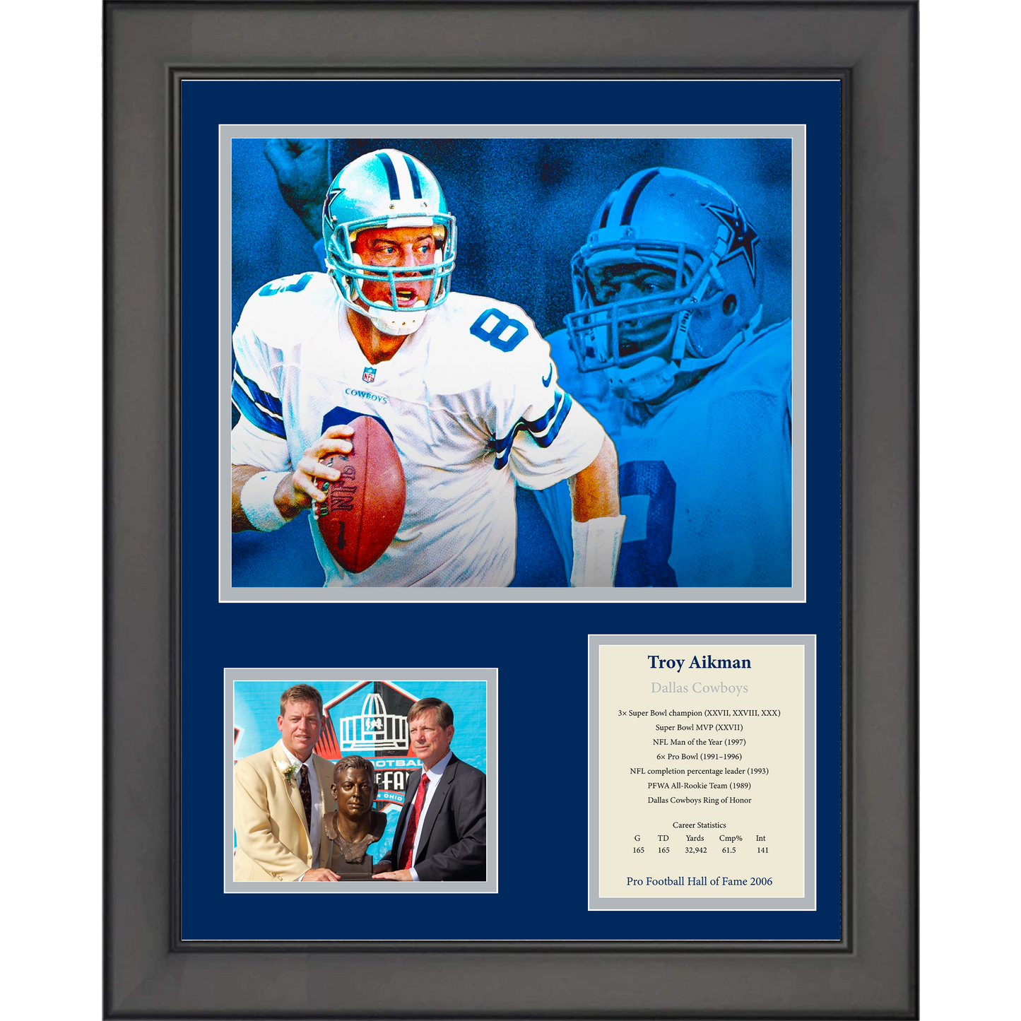 Framed Troy Aikman Hall of Fame Dallas Cowboys 11"x14" Football Three Photo Collage