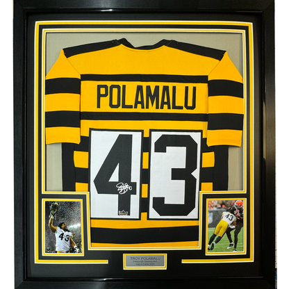 Framed Facsimile Autographed Troy Polamalu 35x39 Pittsburgh Bumble Bee Reprint Laser Auto Football