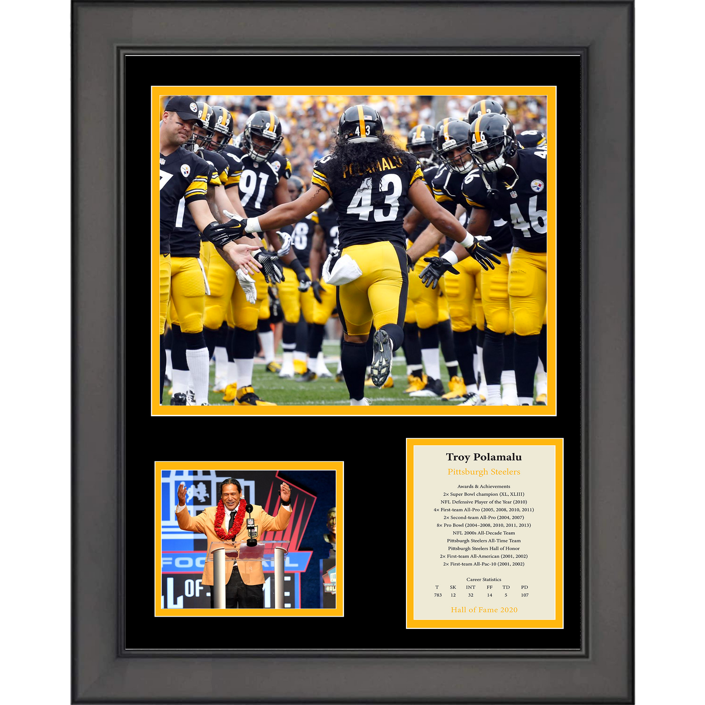 Framed Troy Polamalu Hall of Fame Pittsburgh Steelers 11"x14" Football Three Photo Collage