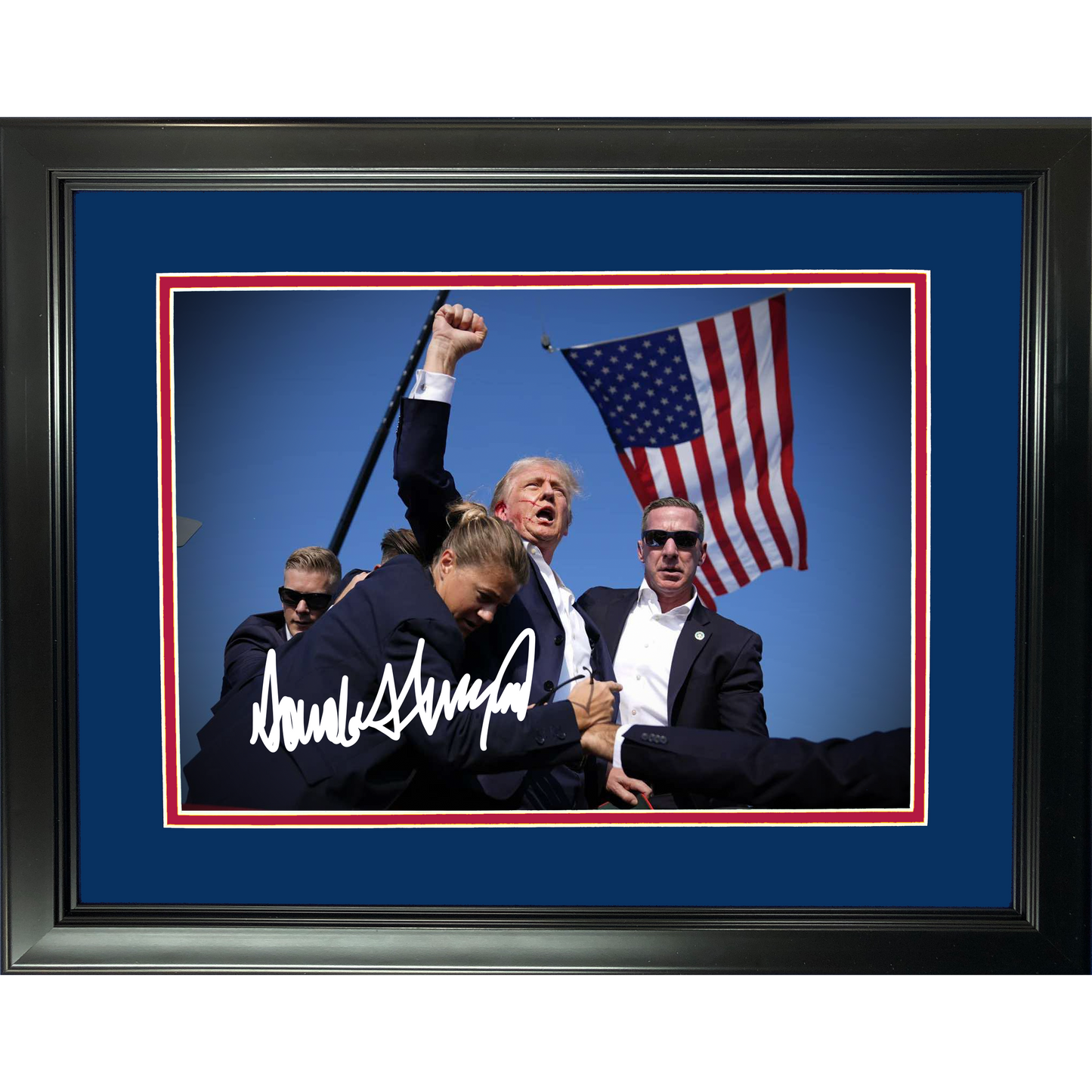 Framed Donald Trump Rally Shooting Butler Pennsylvania July 13 2024 Assassination Attempt Facsimile Laser Engraved Signature Auto 11"x14" Photo HOFSM Holo