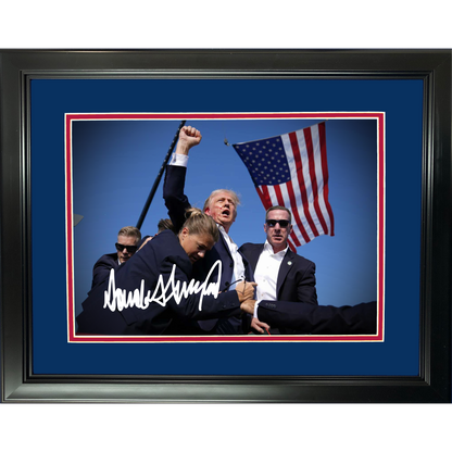 Framed Donald Trump Rally Shooting Butler Pennsylvania July 13 2024 Assassination Attempt Facsimile Laser Engraved Signature Auto 11"x14" Photo HOFSM Holo