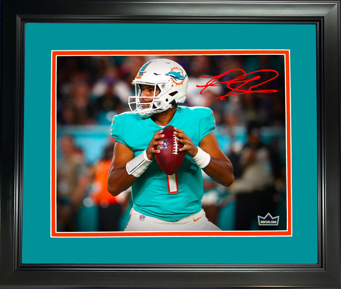 Framed Tua Tagovailoa Miami Dolphins Facsimile Laser Engraved Signature Auto 11"x14" Football Photo HOFSM Holo