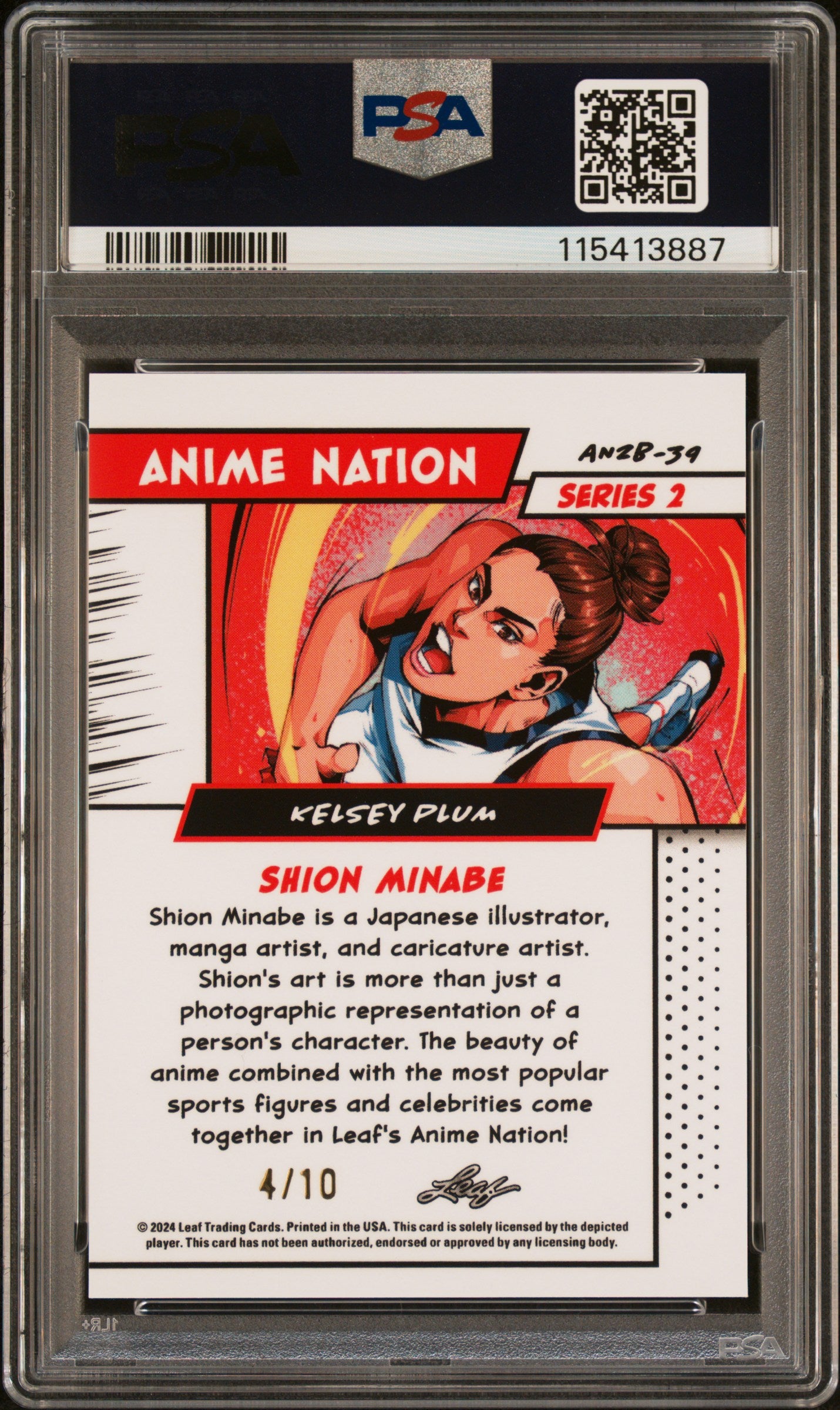 Graded 2024 Leaf Web Exclusives Kelsey Plum #39 Anime Nation Series 2 Pink /10 Basketball Card PSA 8 Near Mint
