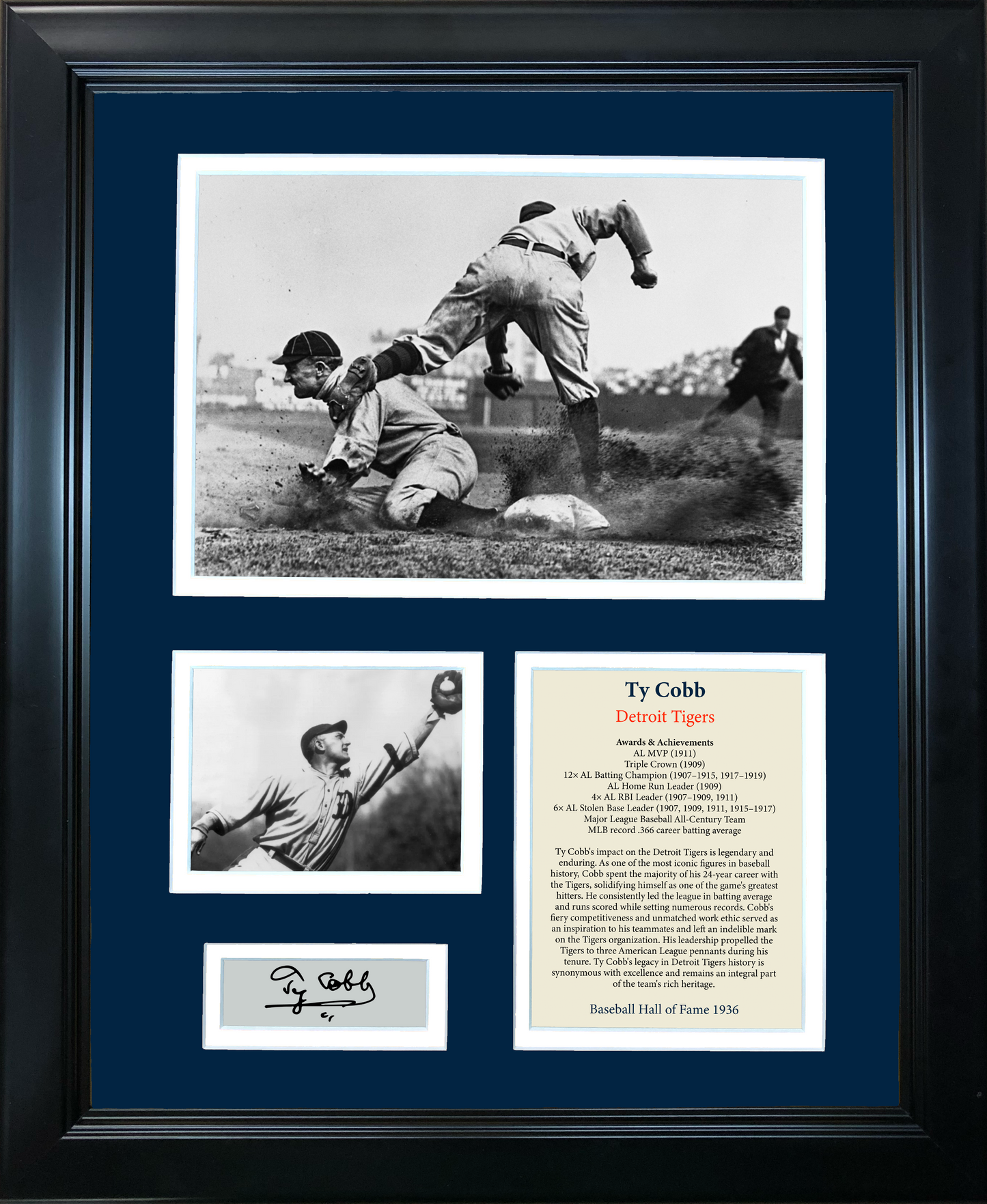 Framed Ty Cobb Hall of Fame Facsimile Laser Engraved Signature Auto Detroit Tigers Baseball 11"x14" Photo Sig Collage