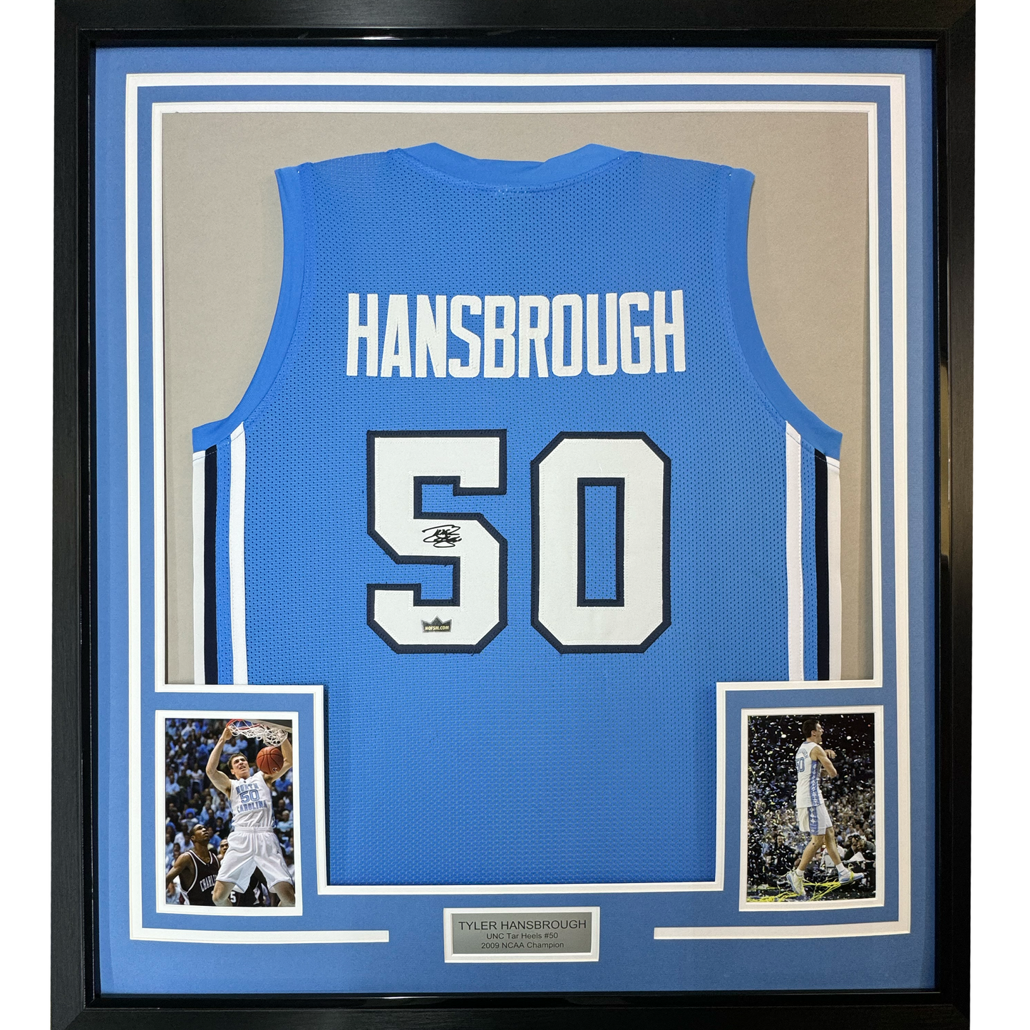 Framed Facsimile Autographed Tyler Hansbrough 35x39 UNC North Carolina Blue Reprint Laser Auto College Basketball Jersey
