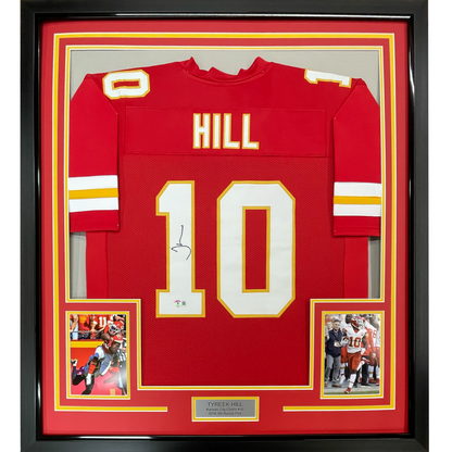 Framed Autographed/Signed Tyreek Hill 35x39 Kansas City Red Football Jersey JSA COA