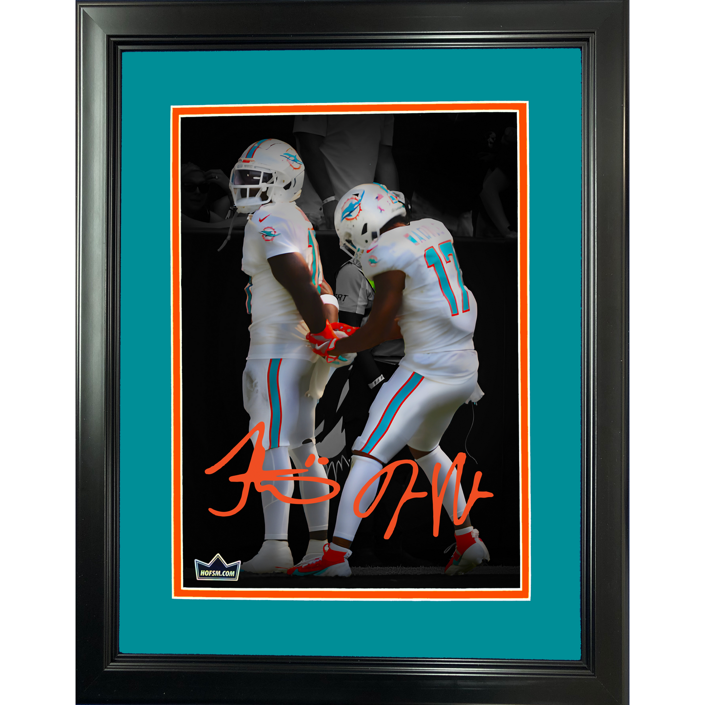 Framed Tyreek Hill & Jaylen Waddle Handcuff Arrested TD Celebration Miami Dolphins Dual Facsimile Laser Engraved Signature Auto 11"x14" Football Photo HOFSM Holo
