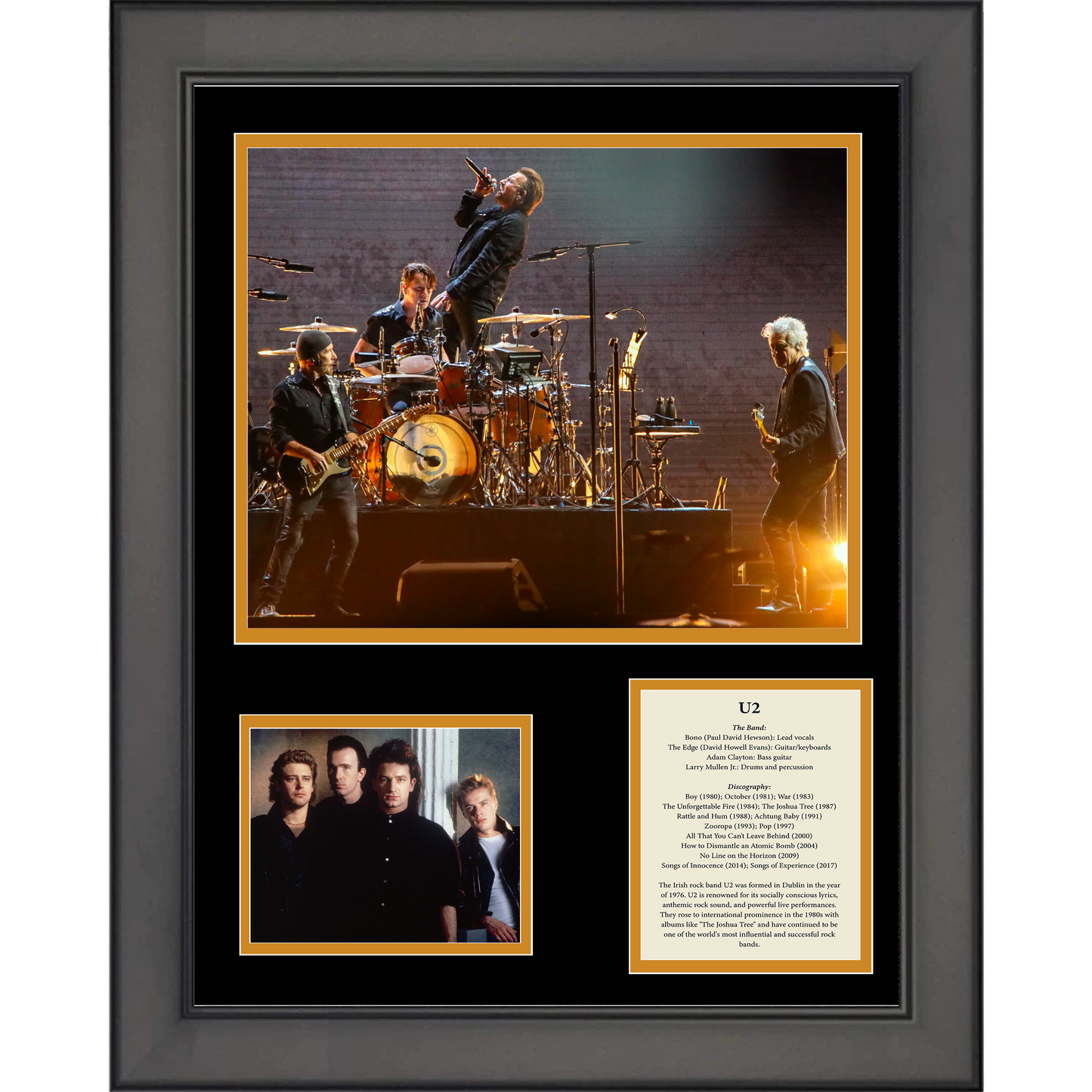 Framed U2 Band Members & Discography 11"x14" Music Three Photo Collage
