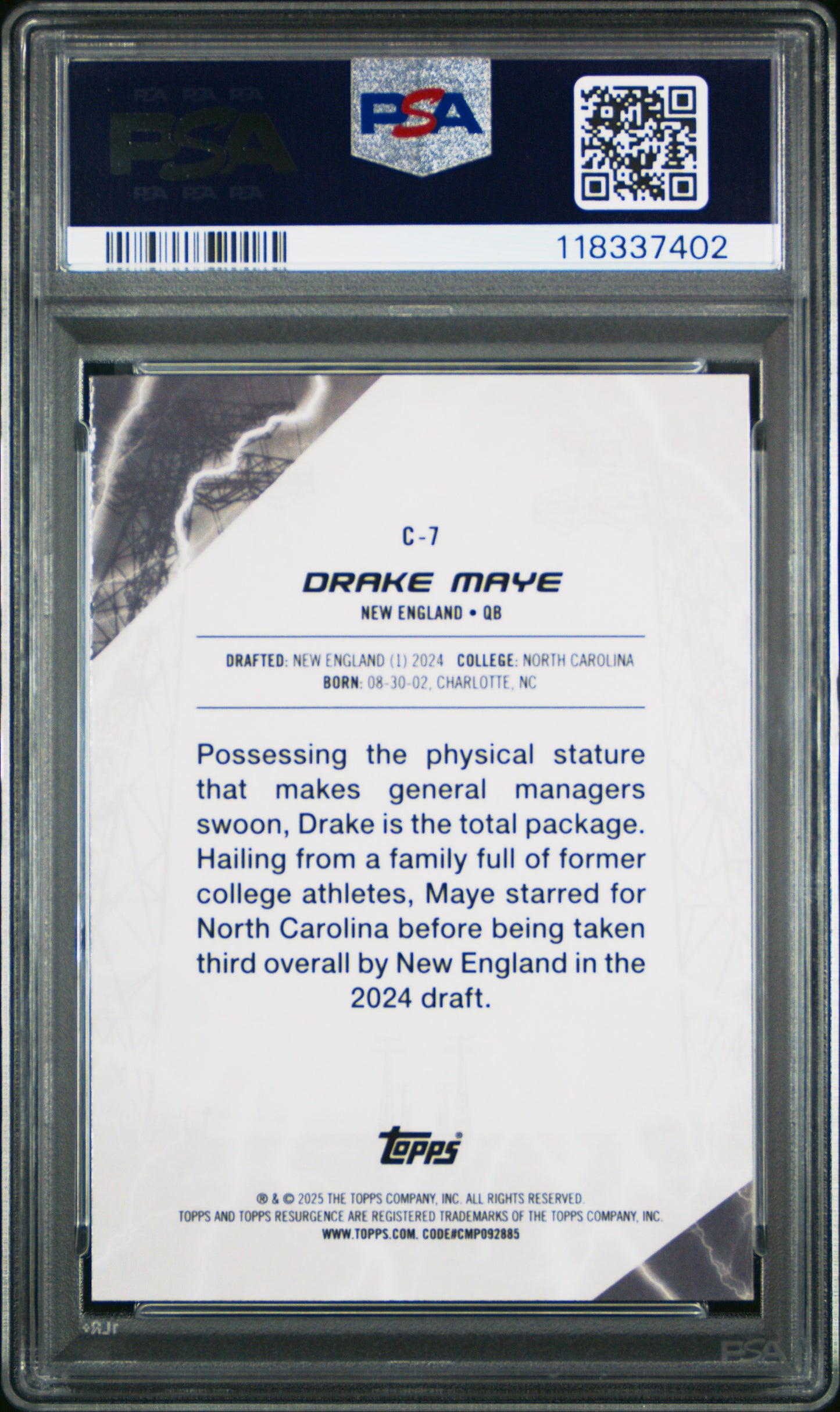 Graded 2024 Topps Resurgence Drake Maye #C7 Conductors Rookie RC Football Card PSA 10 Gem Mint