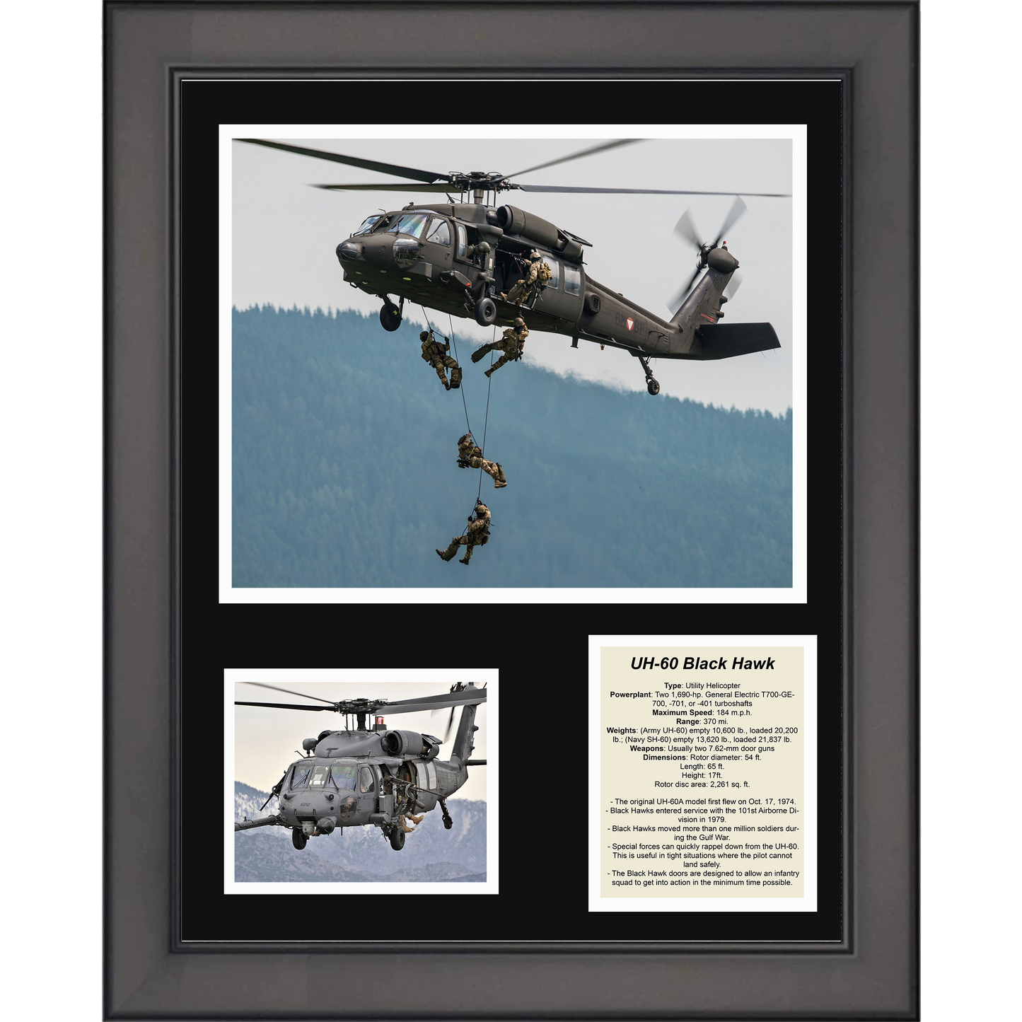 Framed UH-60 Black Hawk Utility Helicopter Military Aircraft 11"x14" Three Photo Collage