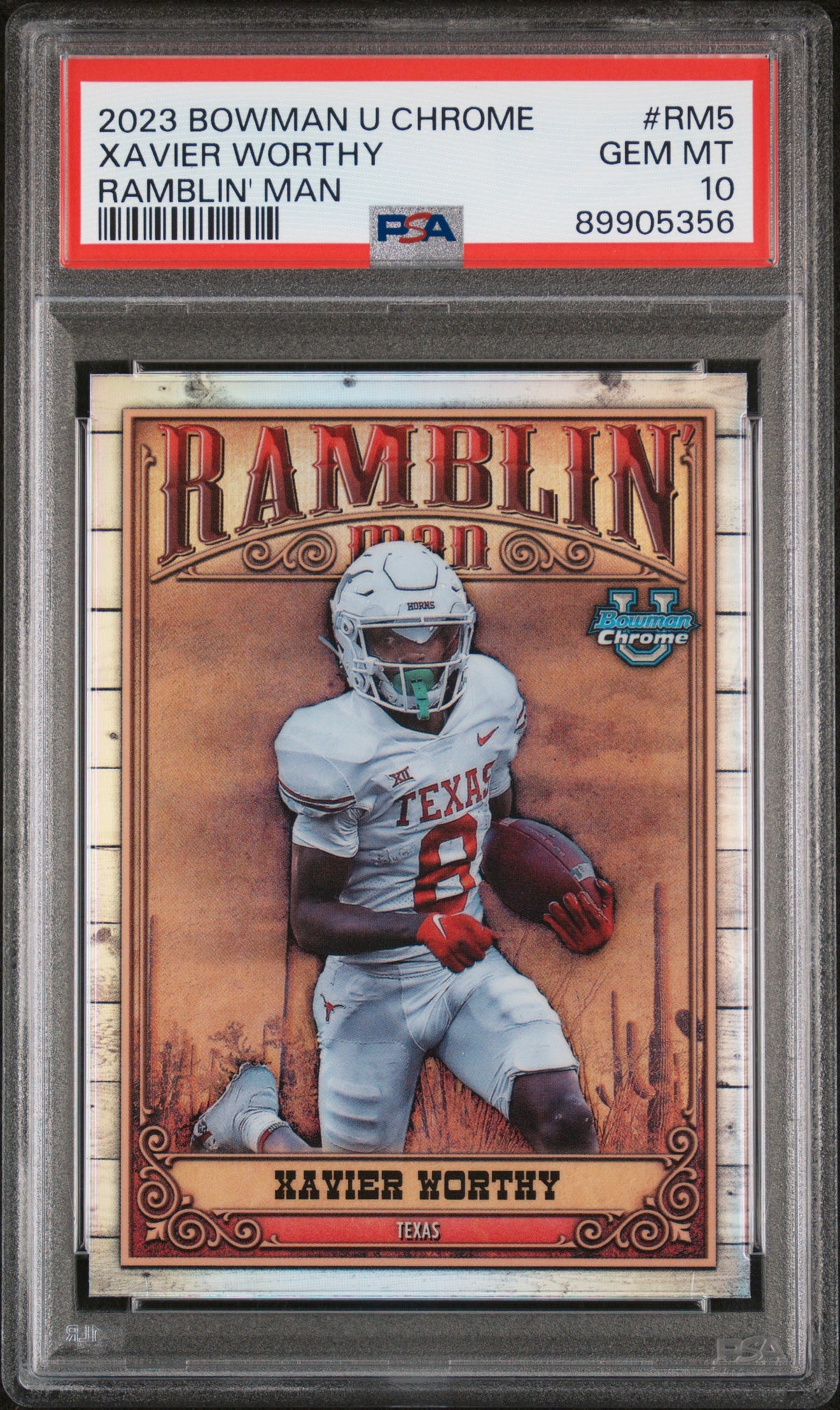 Graded 2023 Topps Bowman University Xavier Worthy #RM5 Ramblin Man Rookie RC Football Card PSA 10 Gem Mint