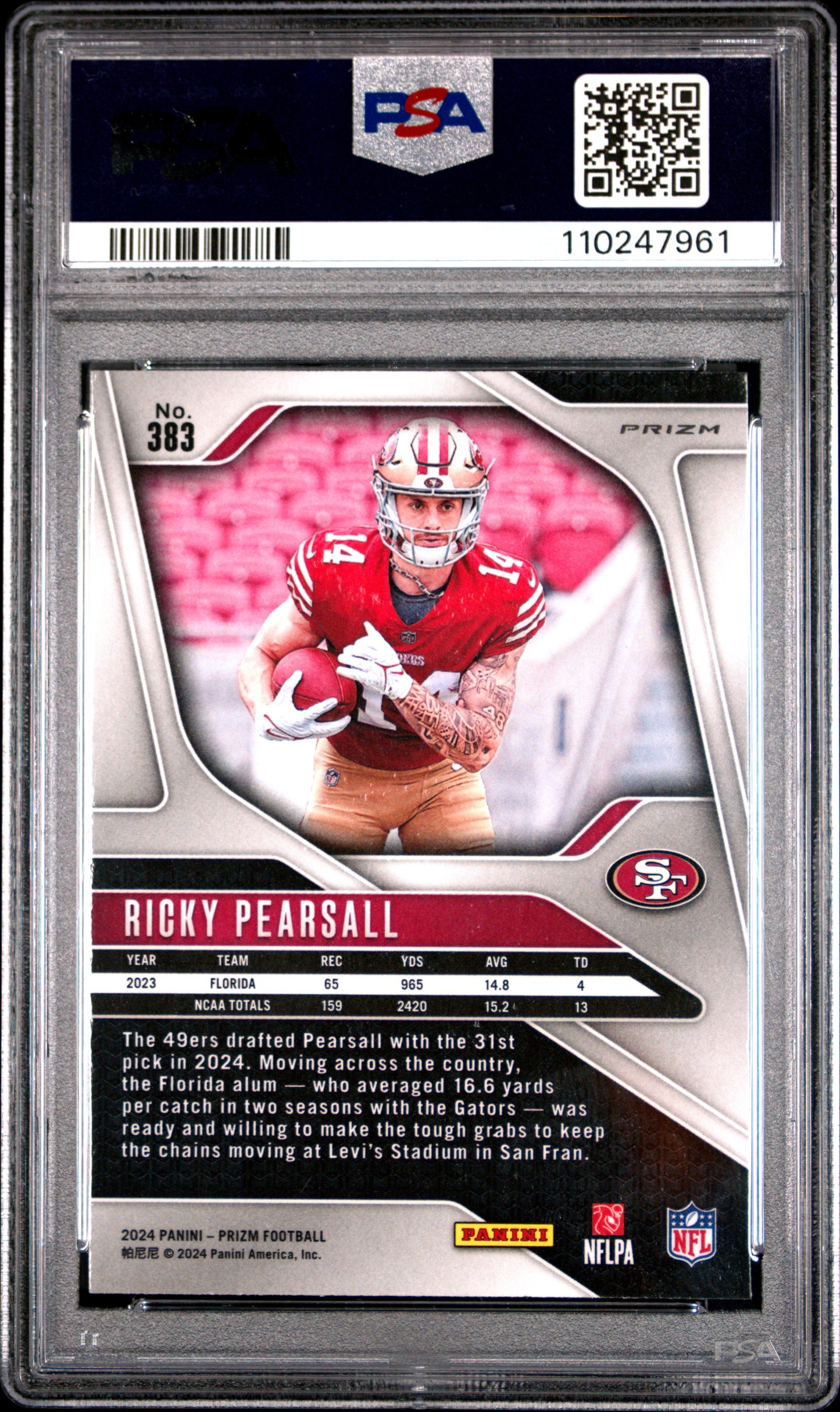 Graded 2024 Panini Prizm Ricky Pearsall #383 Pink Prizm Rookie RC Football Card PSA 10 Gem Mint