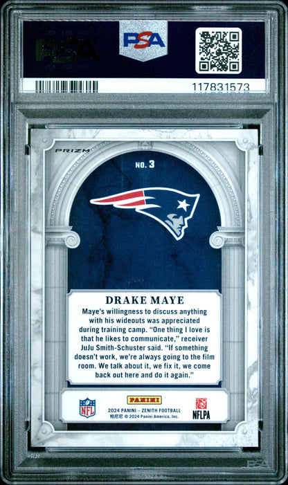 Graded 2024 Panini Zenith Drake Maye #3 Z Marquee Orange Rookie RC Football Card PSA 10 Gem Mint