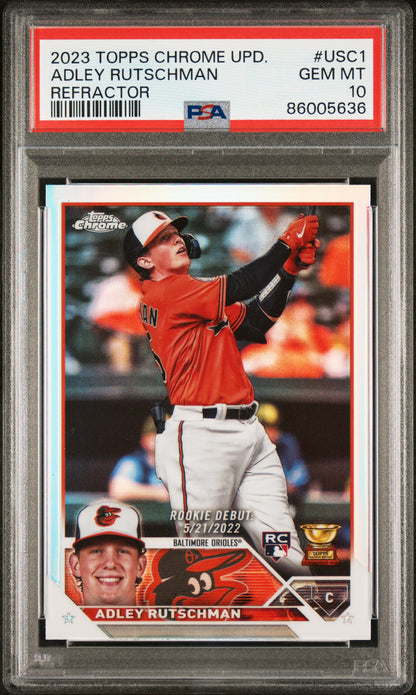 Graded 2023 Topps Chrome Update Adley Rutschman #USC1 Refractor Rookie RC Baseball Card PSA 10 Gem Mint