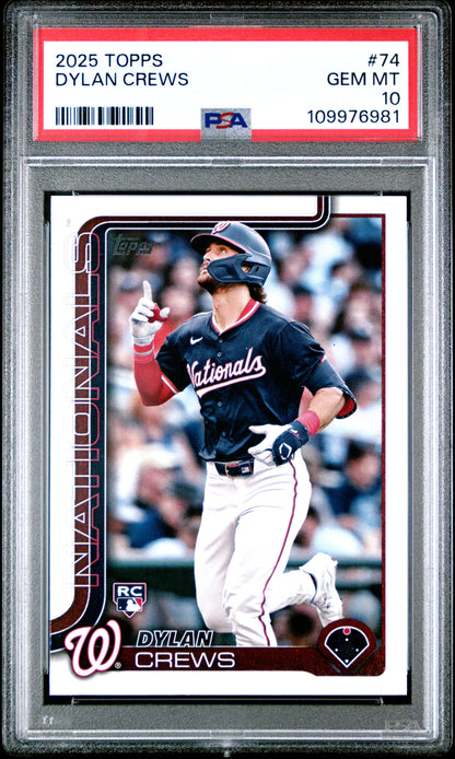 Graded 2025 Topps Dylan Crews #74 Rookie RC Baseball Card PSA 10 Gem Mint