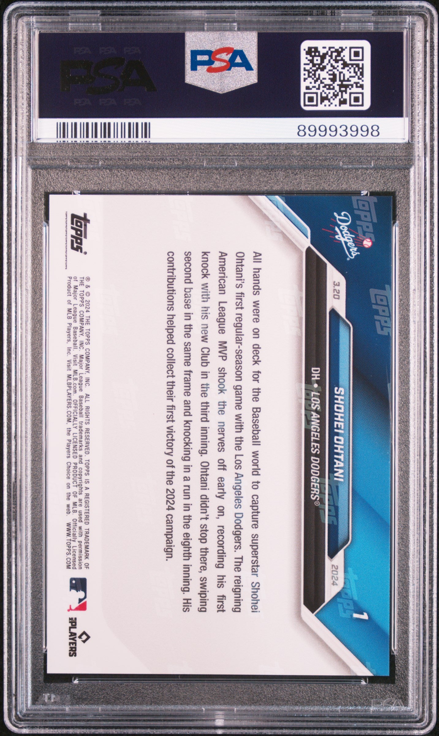 Graded 2024 Topps Now Shohei Ohtani #1 Collects 1st Hit & RBI in 2 Hit Dodgers Debut Baseball Card PSA 10 Gem Mint