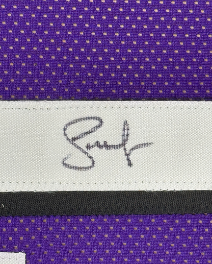 Framed Autographed/Signed Steve Nash 35x39 Phoenix Purple Basketball Jersey Beckett BAS COA