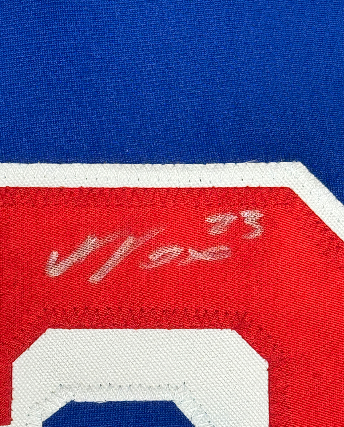 Framed Autographed/Signed Adam Fox 35x39 New York Blue Hockey Jersey JSA COA