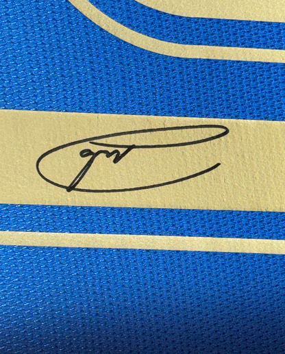 Framed Autographed/Signed Andrea Pirlo 35x39 Italy Blue Soccer Futbol Jersey Beckett BAS COA
